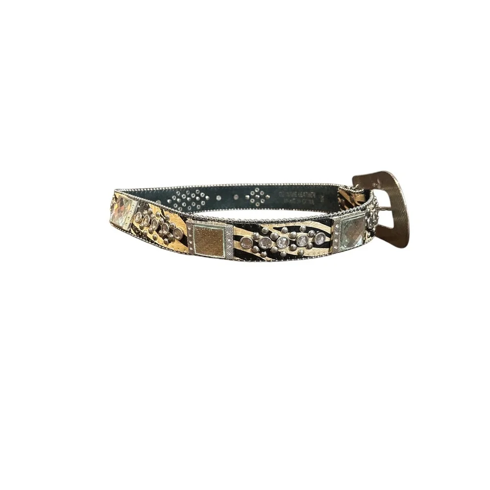 Y2K Zebra Print Rhinestone Western Belt Leather‎